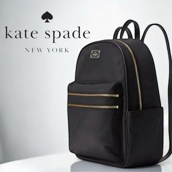 Kate Spade Wilson Road Bradley Large Black Nylon Leather Backpack Women's Bag - Picture 1 of 14